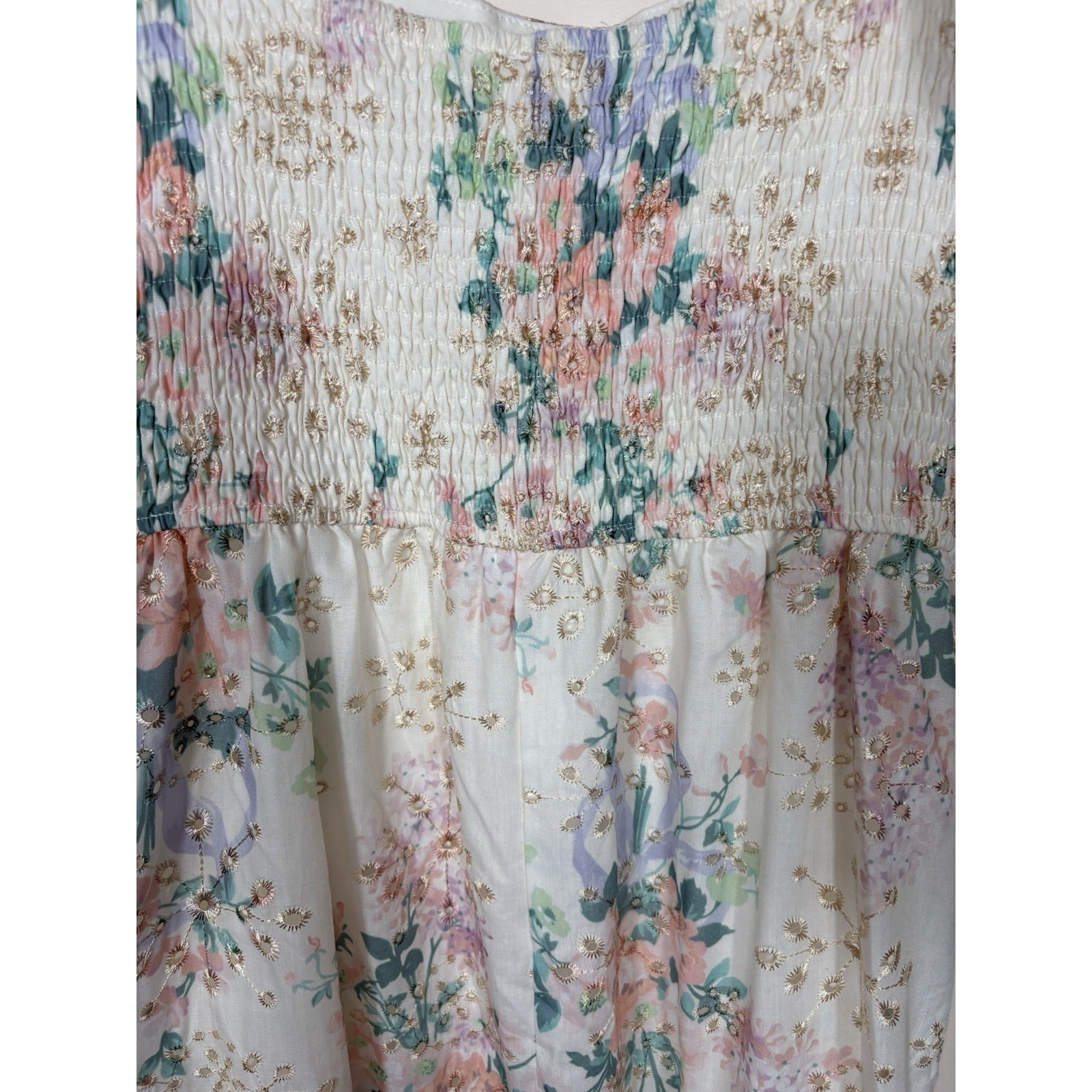 One Loved Babe Tiered Floral Eyelet Midi Dress Cottagecore Size L Romantic Lined — image 6 of 6